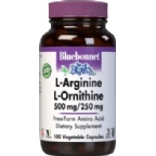 Bluebonnet Kosher L-Arginine 500 mg L-Ornithine 250 mg 100 Vegetable Capsules