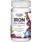 Yum V’s Kosher Iron 10 mg with Vitamin C Chewable for Adults Gummies - Grape Flavor  60 Jellies