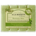 A La Maison Hand & Body Bar Soap Rosemary Mint 4 Pack 3.5 Oz