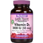 Bluebonnet Kosher EarthSweet Vitamin D3 2000 IU Chewable Raspberry Flavor 90 Tablets