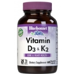 Bluebonnet Kosher Vitamin D3 And K2 60 Capsules